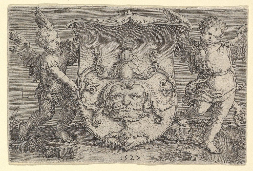 Detail of Coat of Arms with a Mask, Held by Two Genii, 1527 by Lucas van Leyden