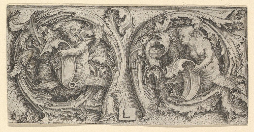 Detail of Triton and Siren in Tendrils, ca. 1510 by Lucas van Leyden