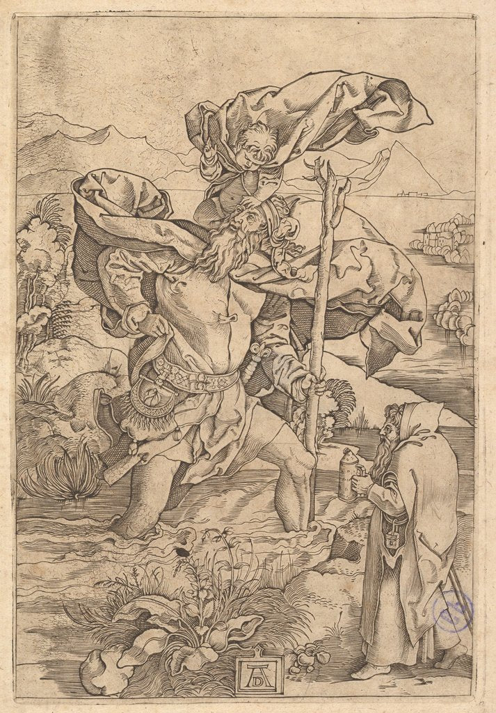 Detail of Saint Christopher crossing the river with Christ in the form of a putto on his sh…, ca. 1500-1534 by Marcantonio Raimondi
