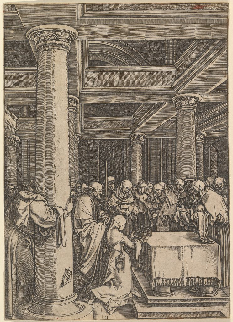 Detail of The presentation of Jesus to Simeon in the temple, after Dürer, ca. 1500-1534 by Marcantonio Raimondi