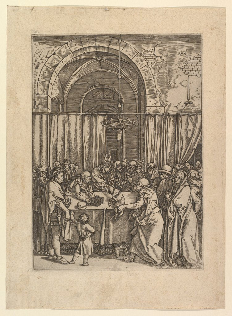 Detail of High priest refusing sacrificial lamb from Joachim, after Dürer, ca. 1500-1534 by Marcantonio Raimondi