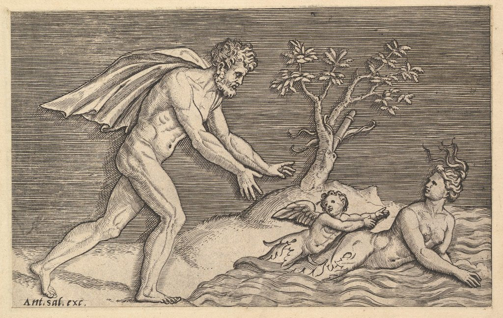 Detail of Speculum Romanae Magnificentiae: Naked Man Pursuing a Naiad, ca. 1515-1527 by Marco Dente
