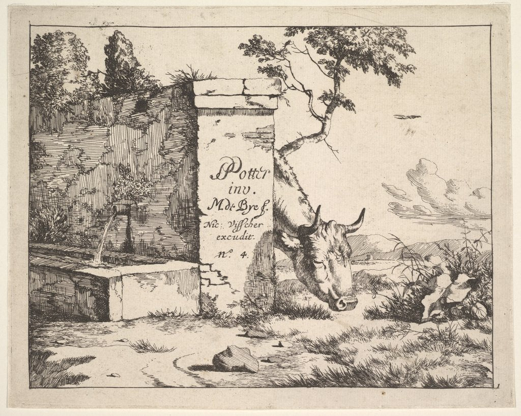 Detail of Title page for 'Diverses vaches et boeufs' after Paulus Potter by Marcus de Bye