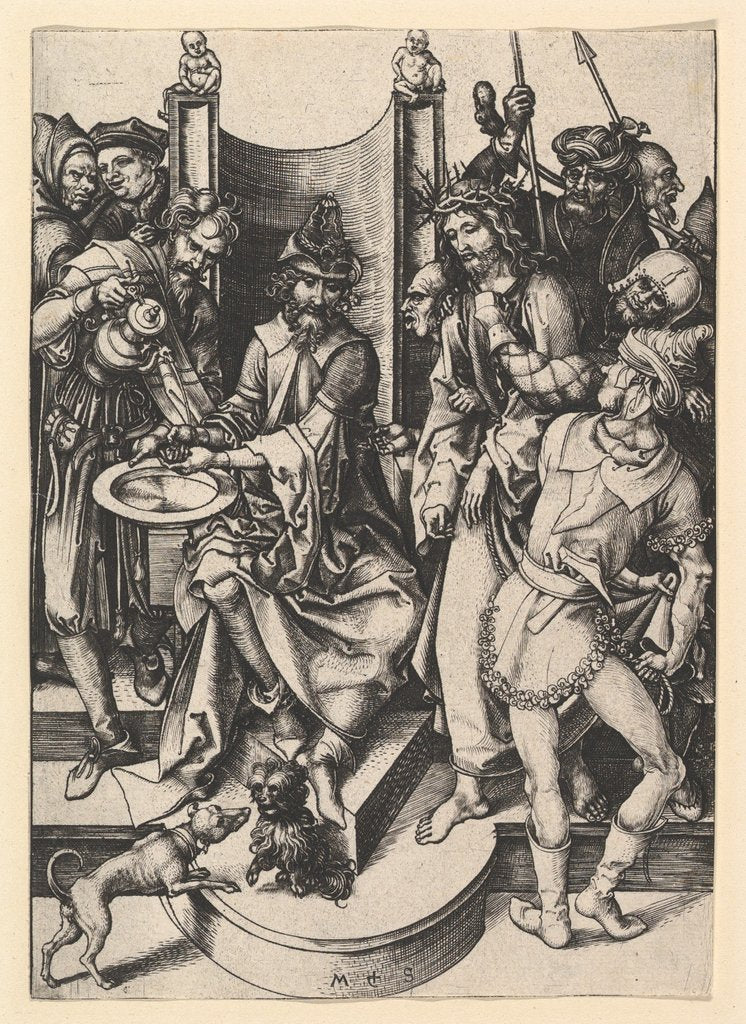 Detail of Pilate Washing His Hands, ca. 1435-1491 by Martin Schongauer