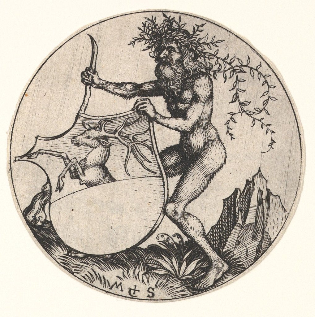 Detail of Shield with Stag Held by Wild Man, ca. 1435-1491 by Martin Schongauer