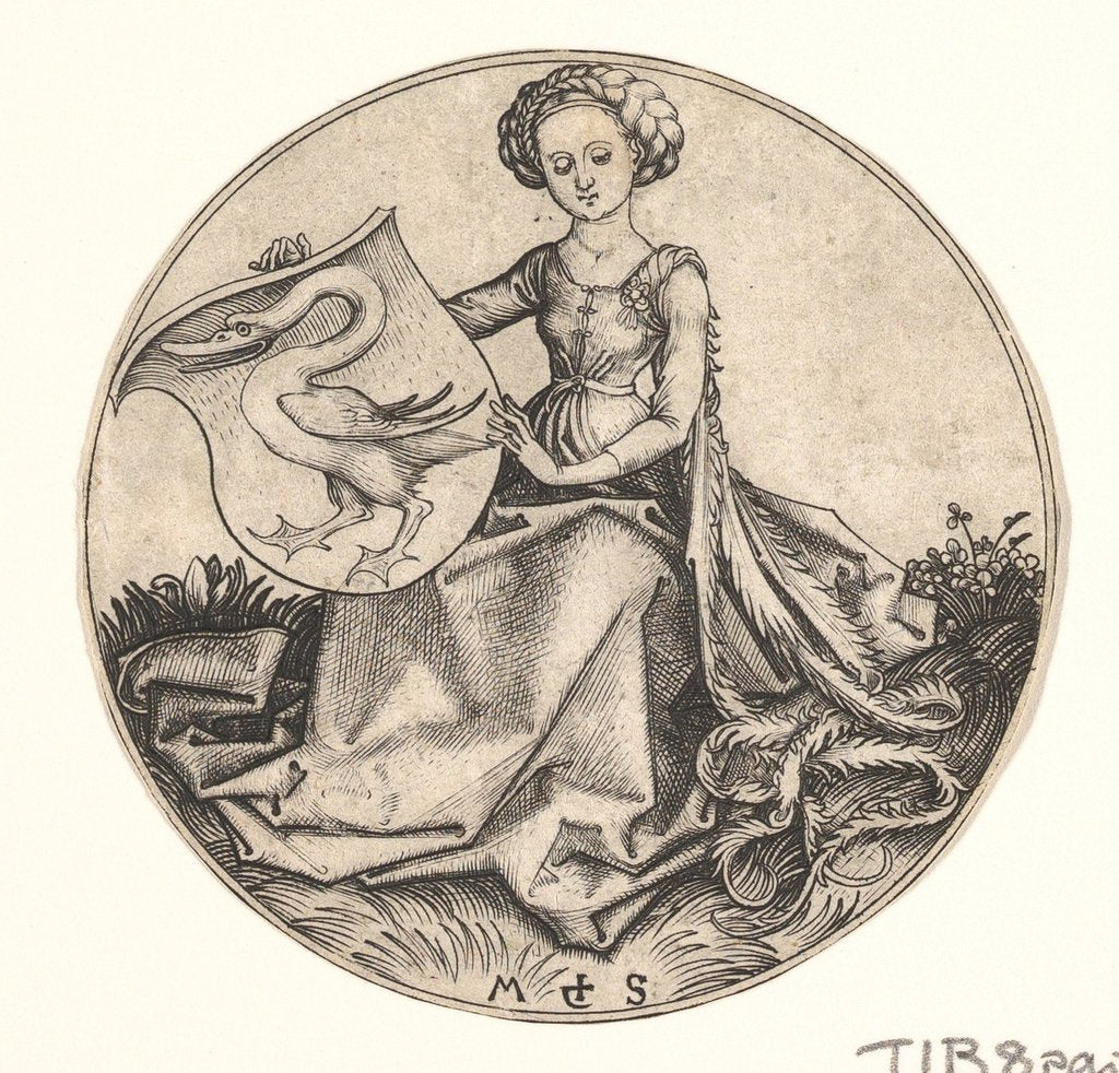 Detail of Shield with Swan Held by Woman, ca. 1435-1491 by Martin Schongauer