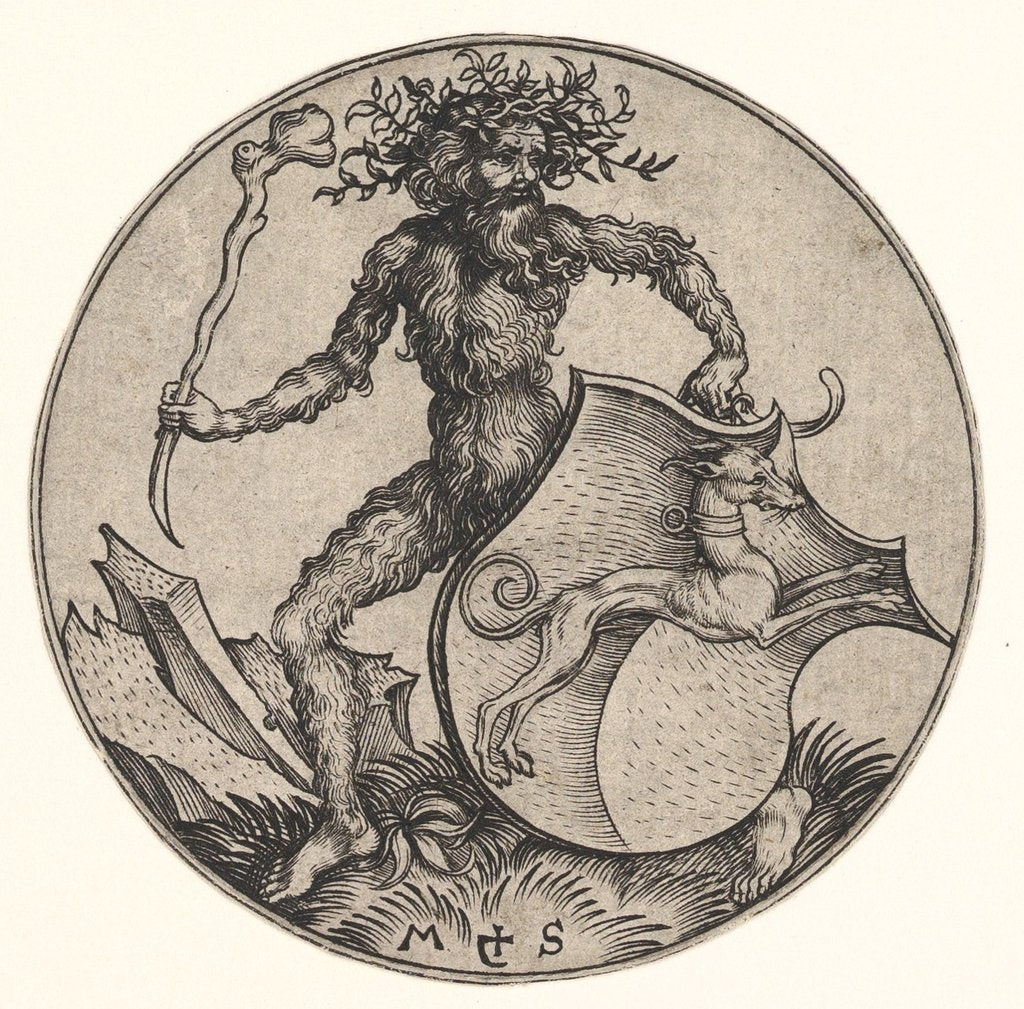 Detail of Shield with Greyhound Held by Wild Man, ca. 1435-1491 by Martin Schongauer