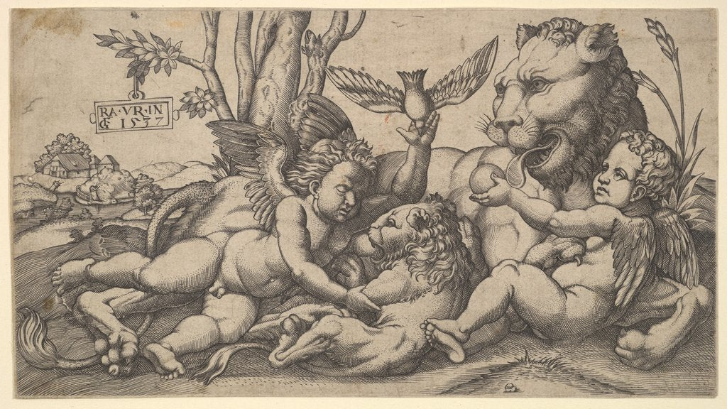 Detail of Putti and Lions, 1547 by Master FG