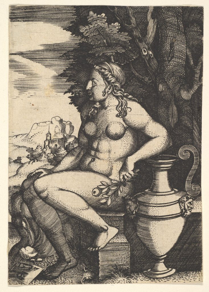 Seated nude next to a vase, 1537 by Master FG