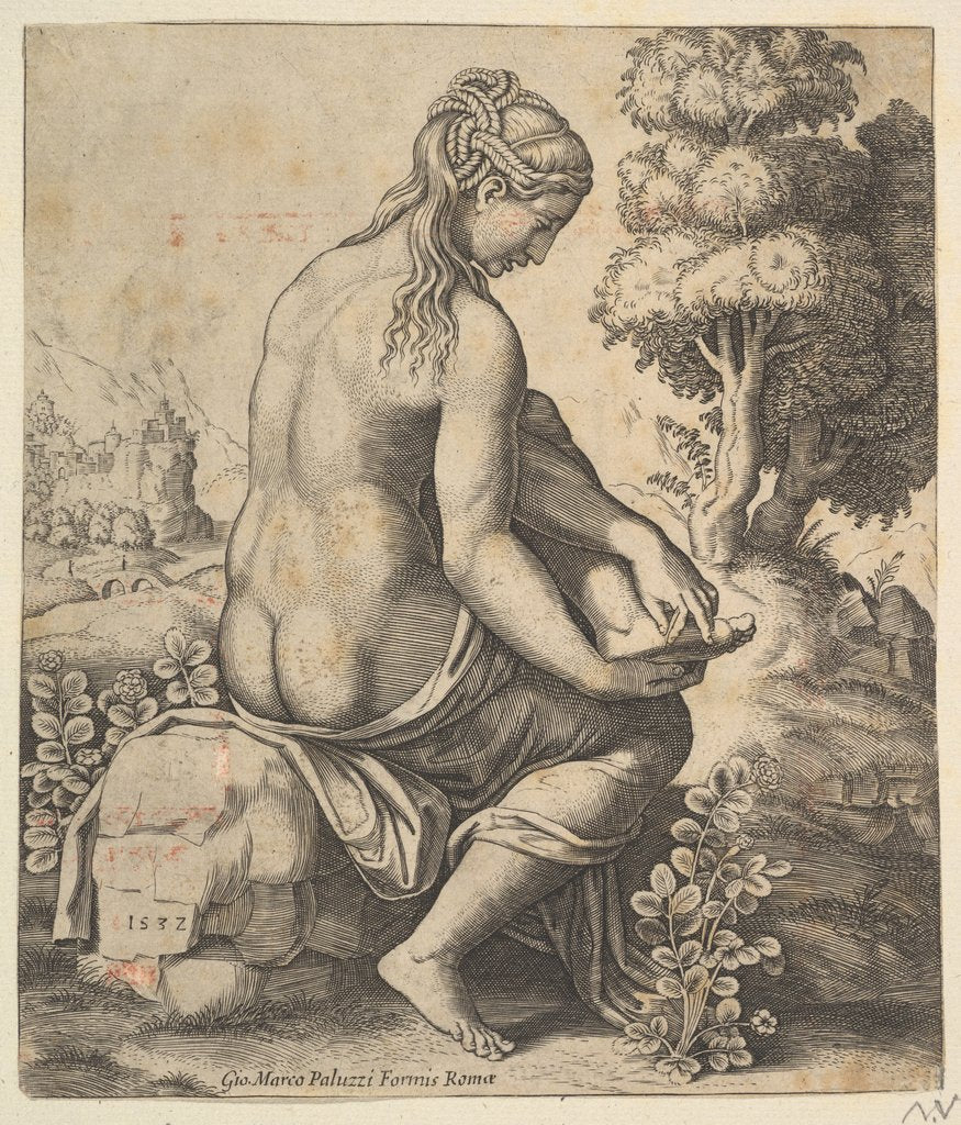 Detail of Venus removing a thorn from her foot, 1532 by Master of the Die