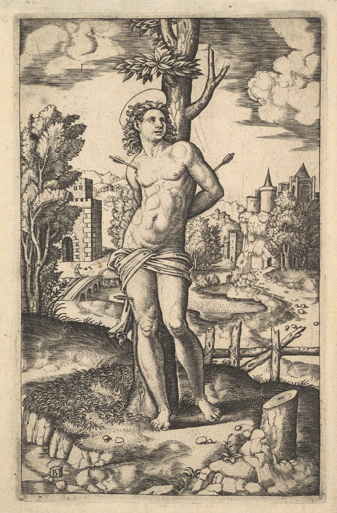 Detail of Saint Sebastian tied to a tree pierced by arrows, 1530-60 by Master of the Die
