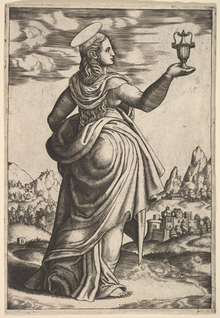 Detail of The Magdalene standing facing right, jar held in her raised right hand, 1530-60 by Master of the Die