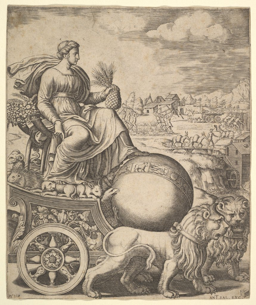 Detail of Cybele in her chariot drawn by two lions, 1530-60 by Master of the Die