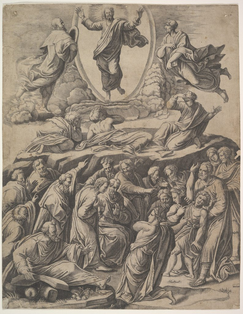 Detail of The Transfiguration of Christ who appears upper centre, below him various figures inclu…, 1530-60 by Master of the Die