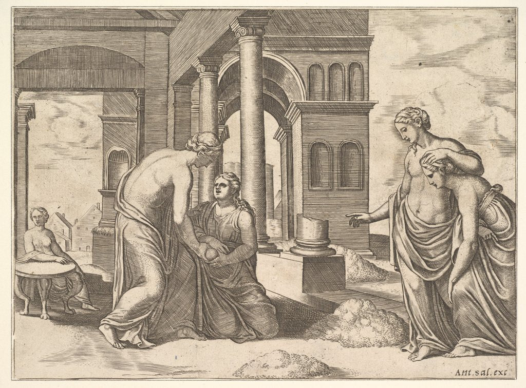 Detail of Plate 22: Venus ordering Psyche to sort a heap of grain, from the 'Fable of Psyche', 1530-60 by Master of the Die