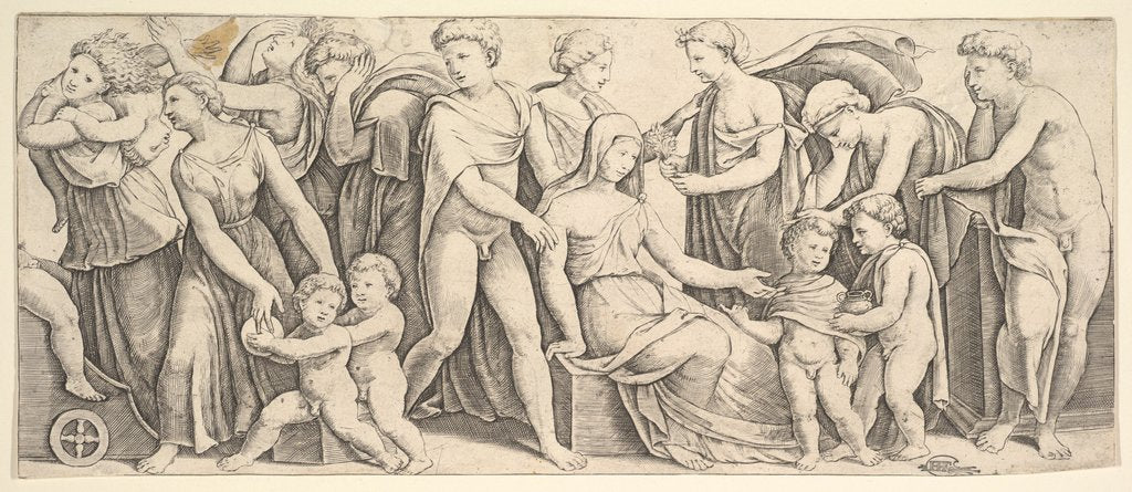 Detail of The wedding of Jason and Creusa, at left Medea takes her children, 1530-60 by Master of the Die