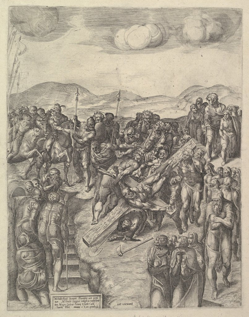Detail of The Crucifixion of Saint Peter, after Michelangelo's frescoes in the Pauline Chapel, Va…, 1550-60 by Michele Lucchese