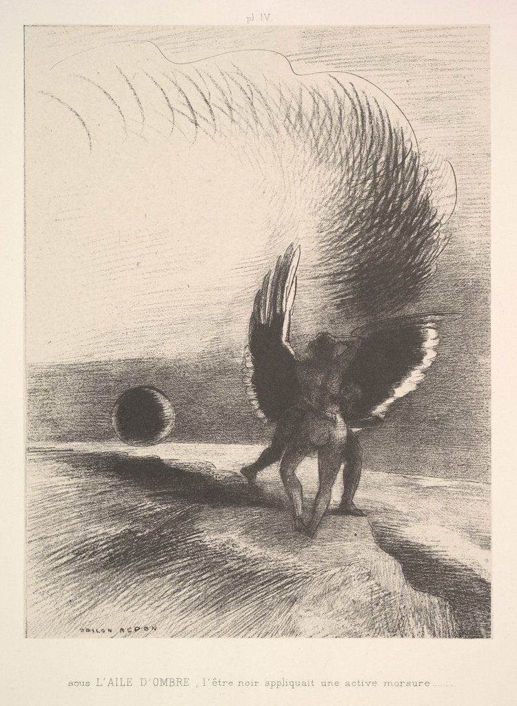 Detail of In the shadow of the wing, the black creature bit, 1891 by Odilon Redon