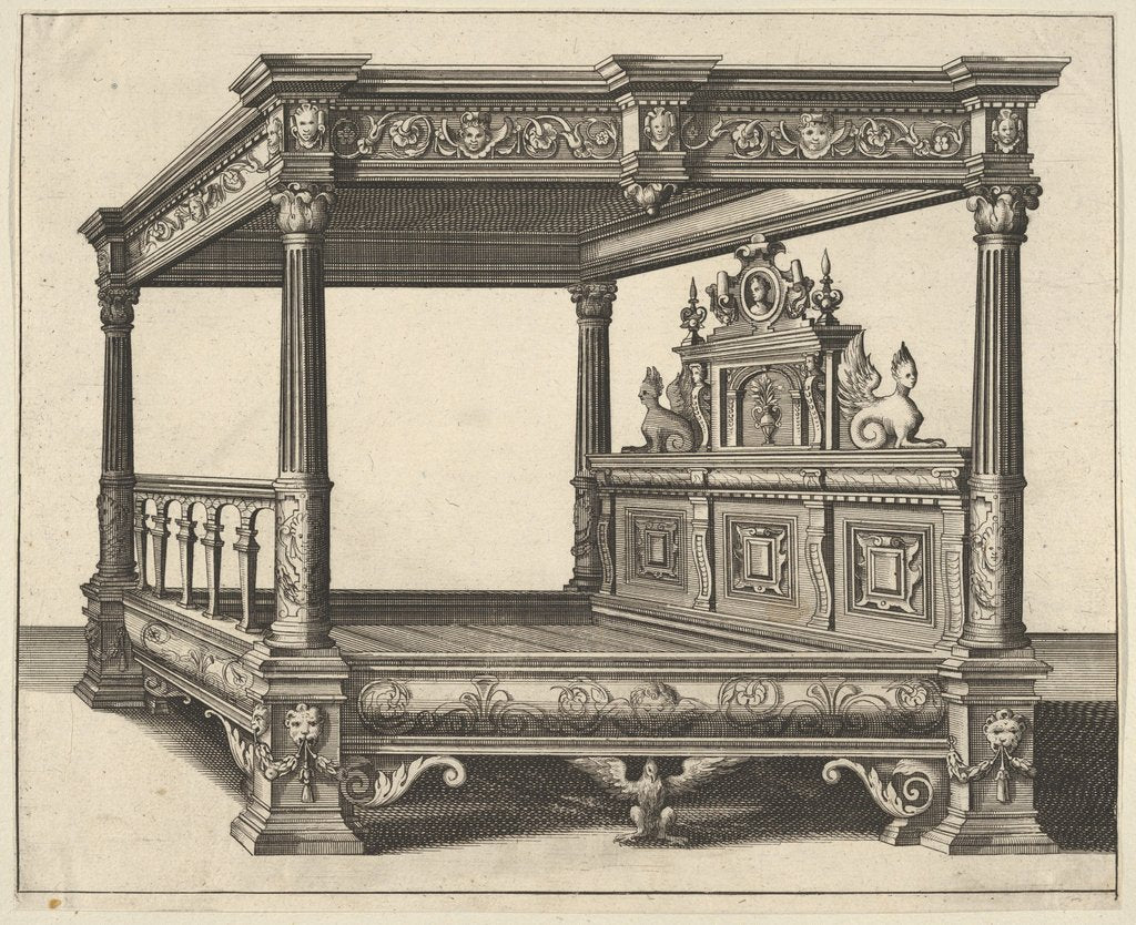 Detail of Canopy Bed from 'Verscheyden Schrynwerck' ['Plusieurs Menuiseries'], 1658 by Paul Vredeman de Vries