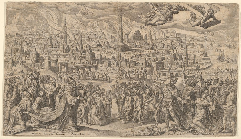 Detail of The Fall of Babylon, 1569 by Philip Galle