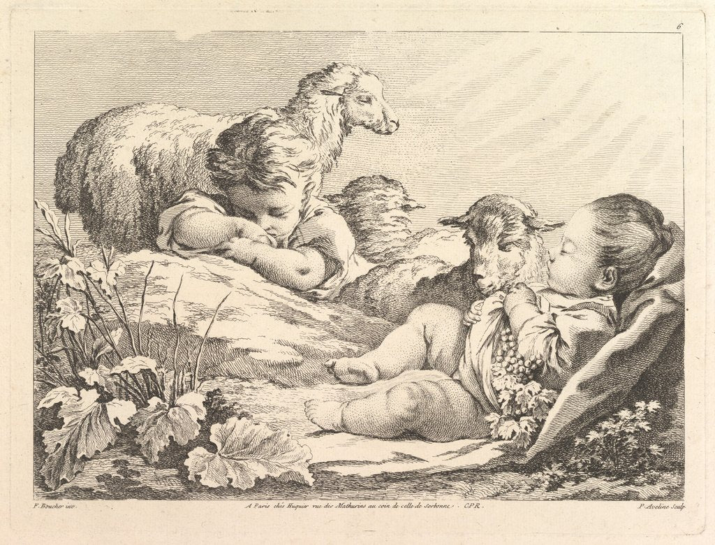 Detail of Two Sleeping Children With Three Sheep, 18th century by Pierre Alexandre Aveline