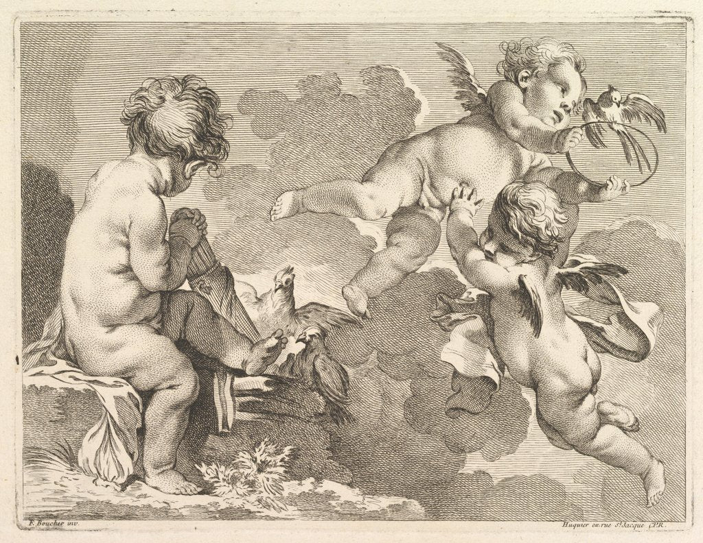 Detail of Three Loves, one of which is seated, holding a quiver, 1727-60 by Pierre Alexandre Aveline
