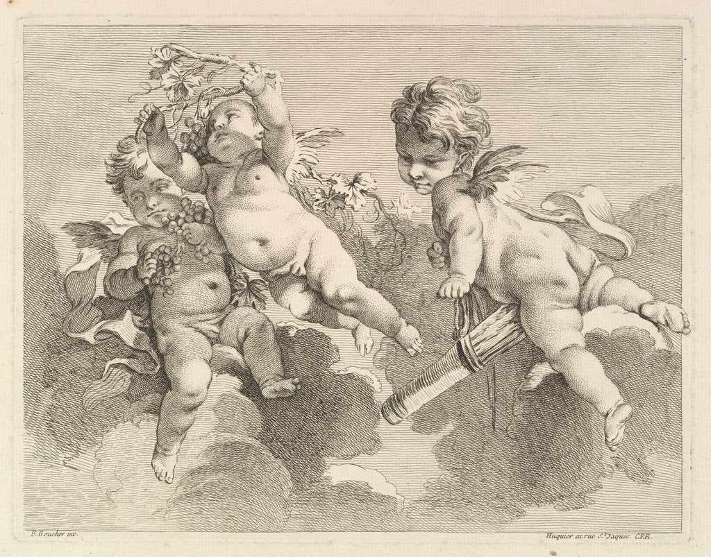 Detail of Three Loves, One holding a Quiver, the Other, Grapes, 1727-60 by Pierre Alexandre Aveline