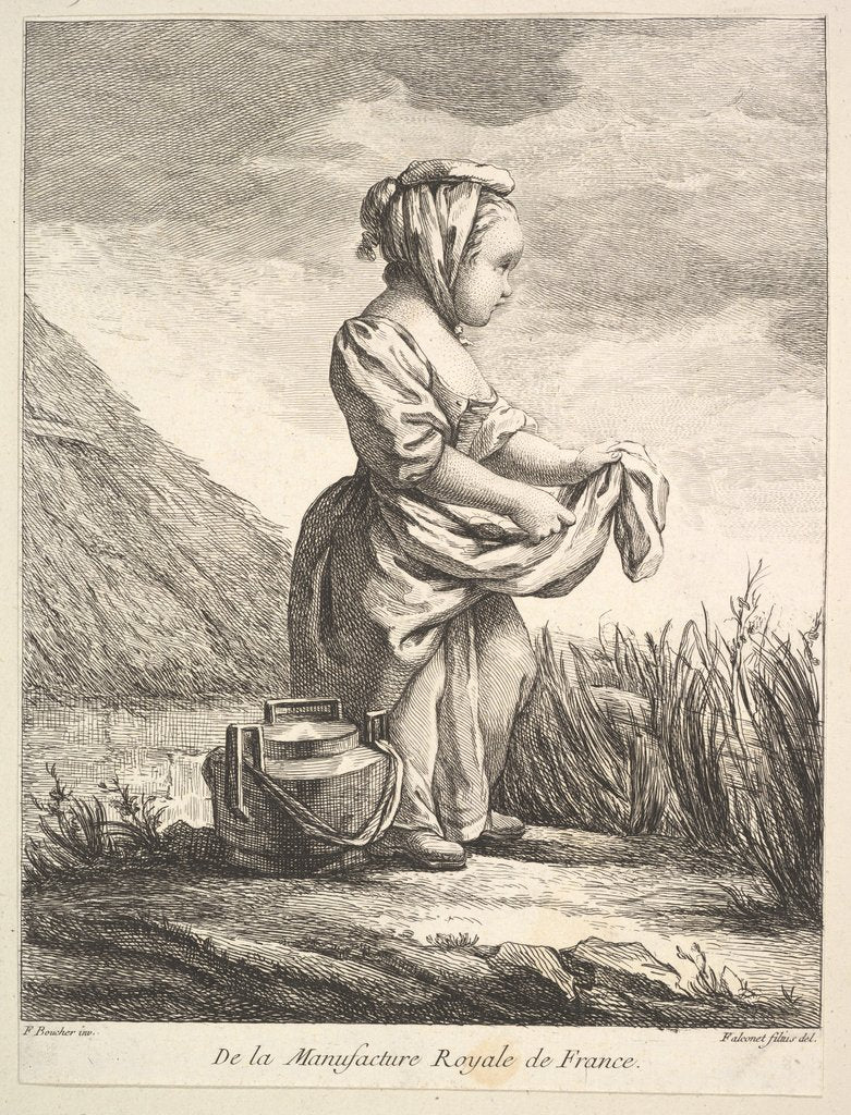 Detail of Little girl with a vessel by her feet, from Premier Livre de Figures d'après les porcelain…, 1757 by Pierre Etienne Falconet