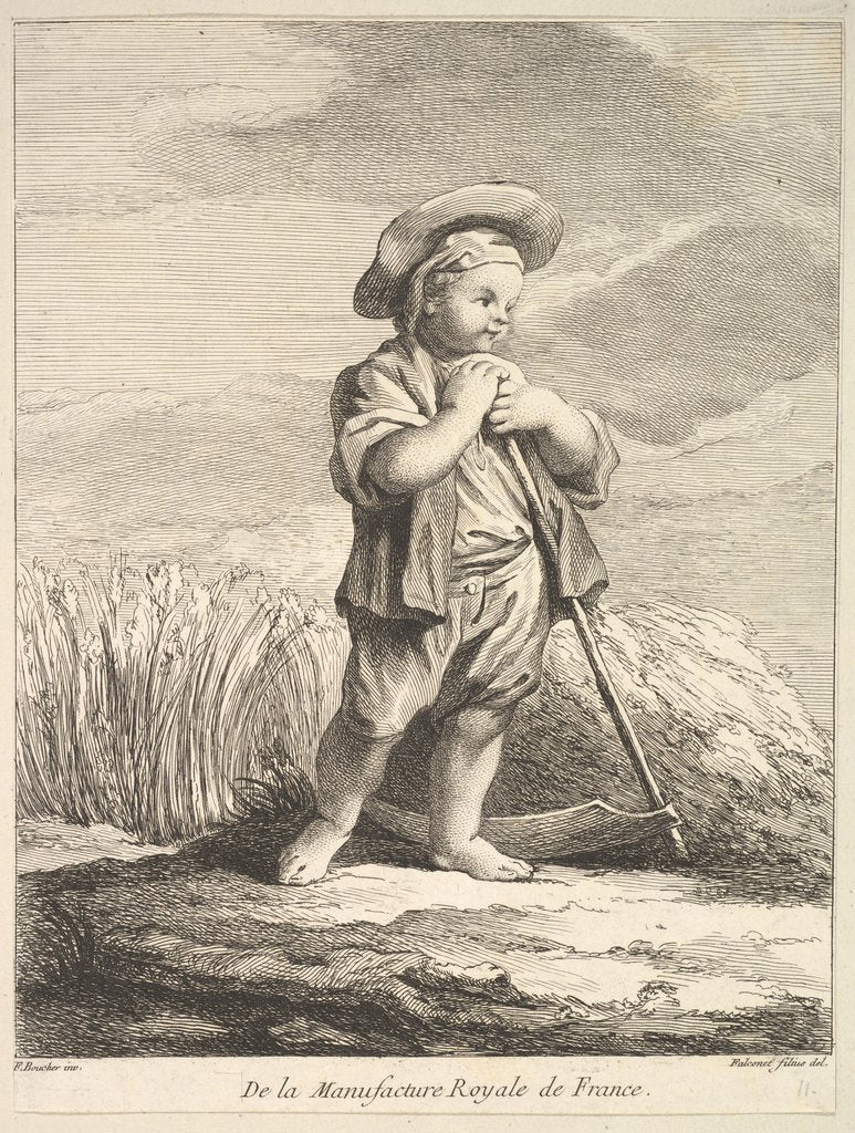Detail of Little boy with a scythe, from Premier Livre de Figures d'après les porcelaines de la Manu…, 1757 by Pierre Etienne Falconet