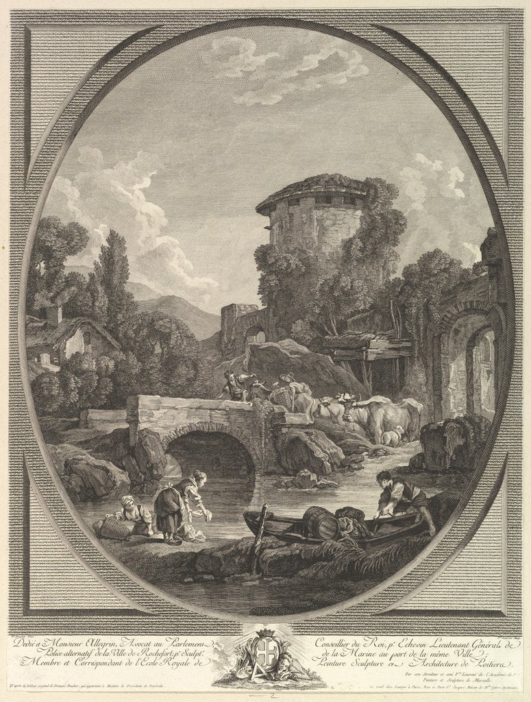 Detail of Paysage au Pont et au Pigeonnier, 18th century by Pierre Francois Laurent