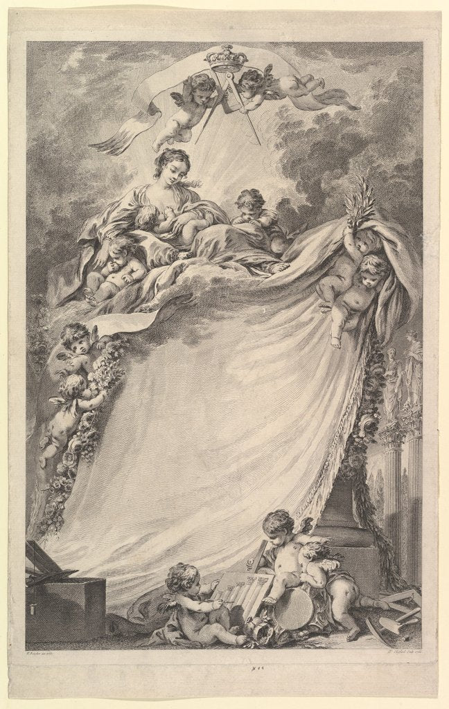 Detail of Diploma of Free Masons of Bordeaux, 1765-66 by Pierre Philippe Choffard