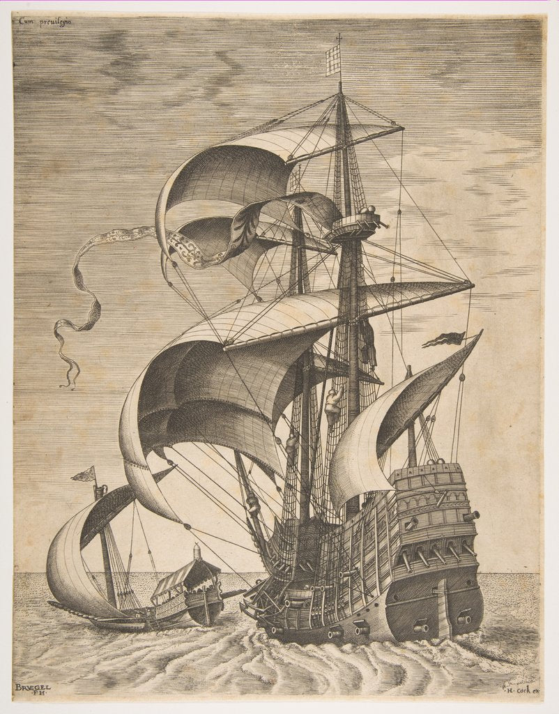 Detail of Armed Three-Master on the Open Sea Accompanied by a Galley, from the series Sailing Ves…, 1561-65 by Frans Huys