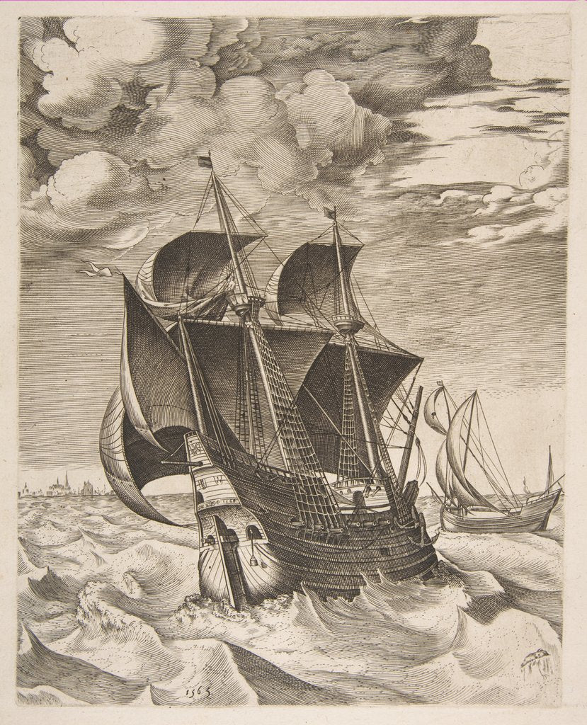 Detail of A Dutch Hulk and a Boeier from The Sailing Vessels, 1565 by Frans Huys/Cornelis Cort