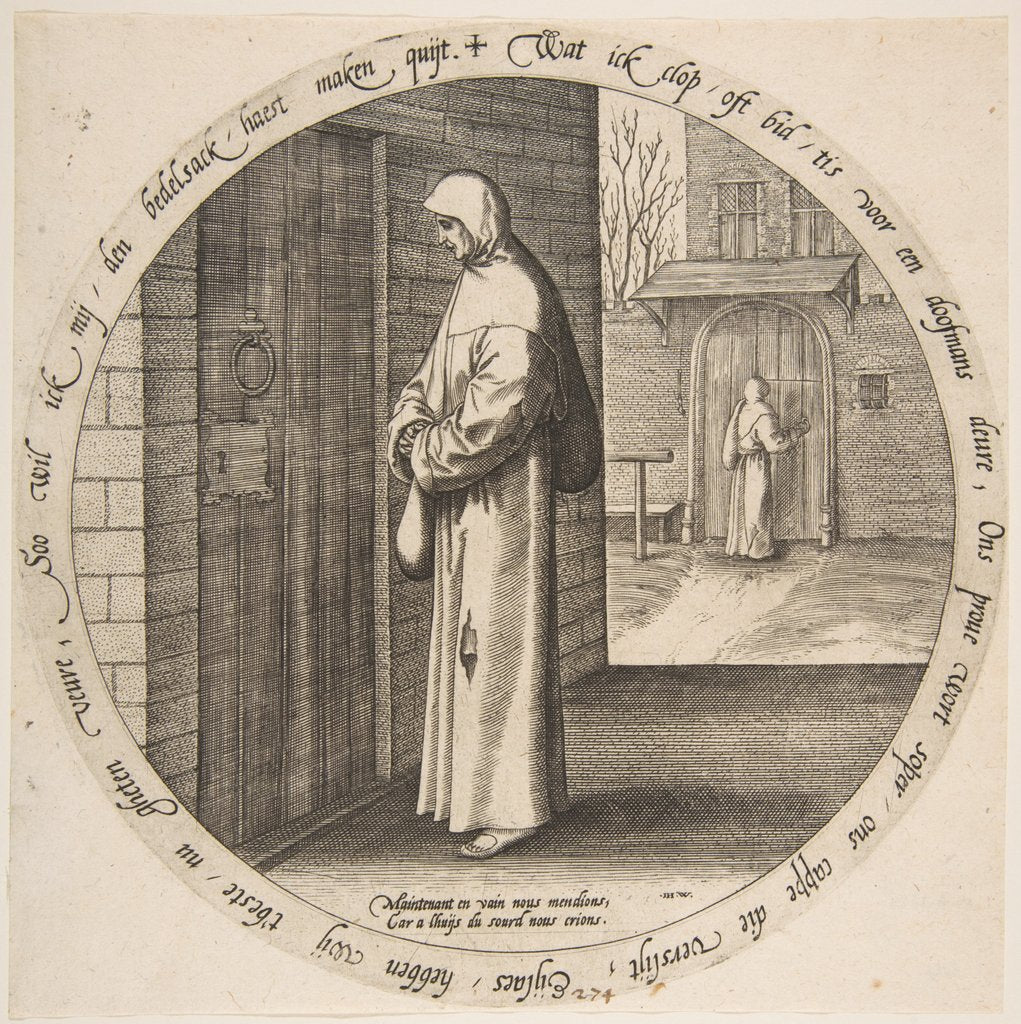Detail of One Begs in Vain at the Door of the Deaf, from Twelve Flemish Proverbs, ca. 1568 by Jan Wierix