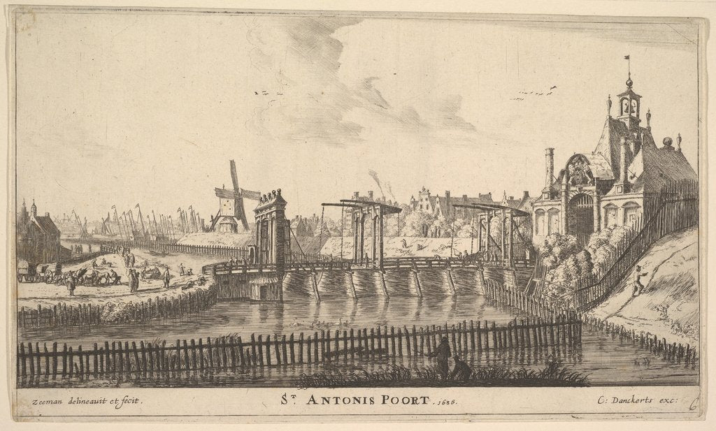 Detail of St. Antonis Poort, Amsterdam, mid-17th century by Reinier Zeeman