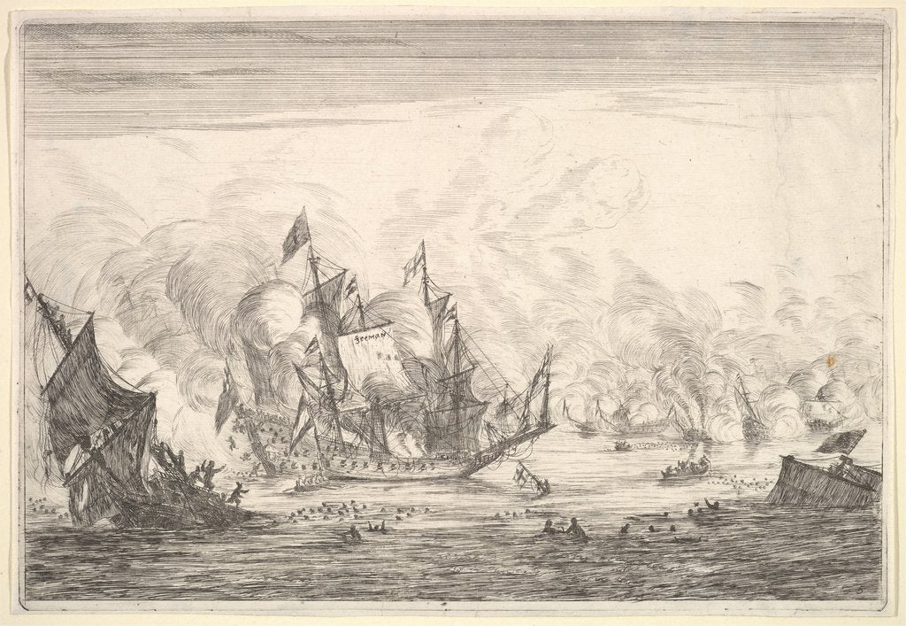 Detail of Naval Battle with an English Ship Foundering on the Left, from Naval Battle by Reinier Zeeman