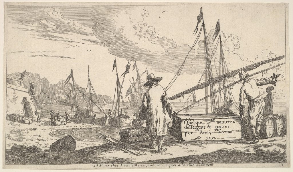 Detail of Title page, 'Quelque navieres deisseigner & graver par Remy Zeeman', 1652 by Reinier Zeeman