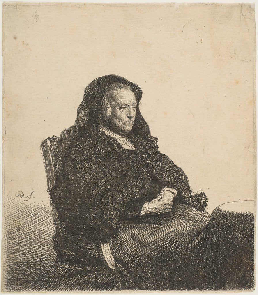 Detail of The Artist's Mother Seated at a Table Looking Right: Three-Quarter Length, ca. 1631 by Rembrandt Harmensz van Rijn