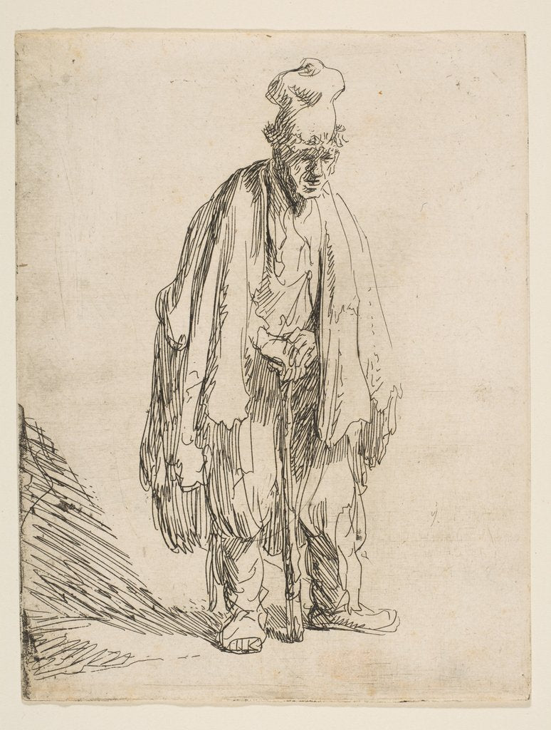 Detail of Beggar in a High Cap, Standing and Leaning on a Stick, ca. 1629 by Rembrandt Harmensz van Rijn