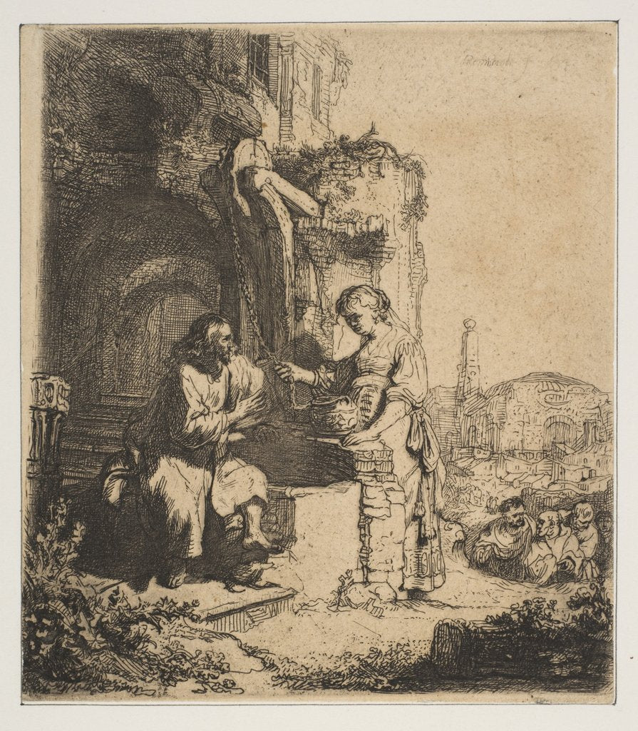 Detail of Christ and the Woman of Samaria among Ruins by Rembrandt Harmensz van Rijn