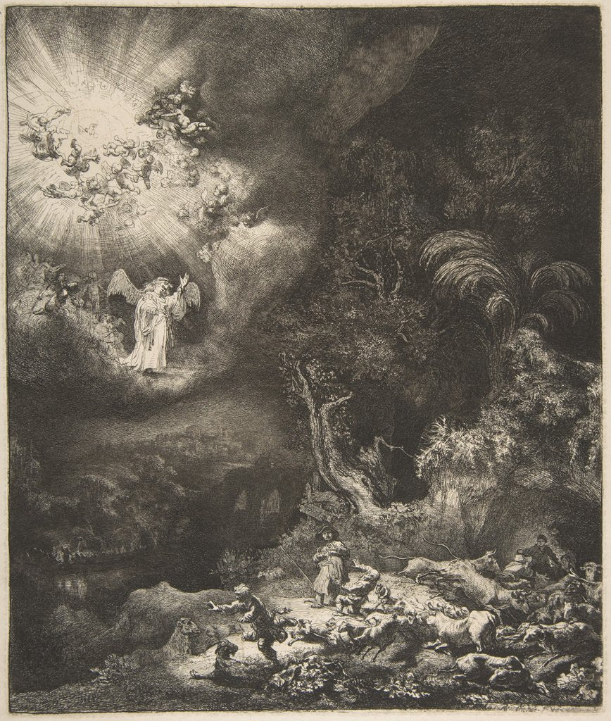 Detail of The Angel Appearing to the Shepherds, 1634 by Rembrandt Harmensz van Rijn