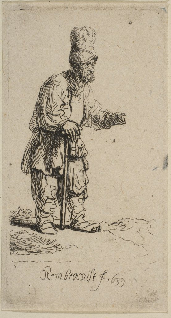 Detail of A Peasant in a High Cap, Standing Leaning on a Stick, 1639 by Rembrandt Harmensz van Rijn