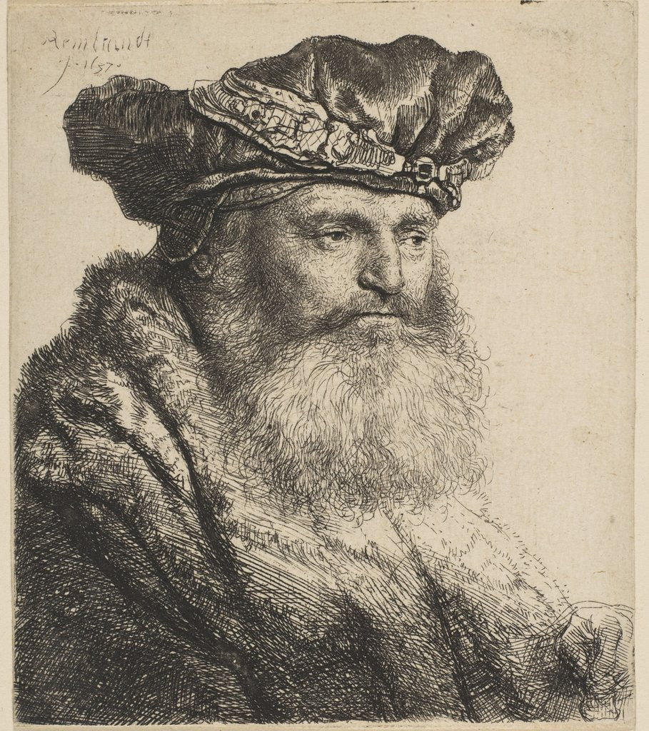 Detail of Bearded Man in a Velvet Cap with a Jewel Clasp, 1637 by Rembrandt Harmensz van Rijn