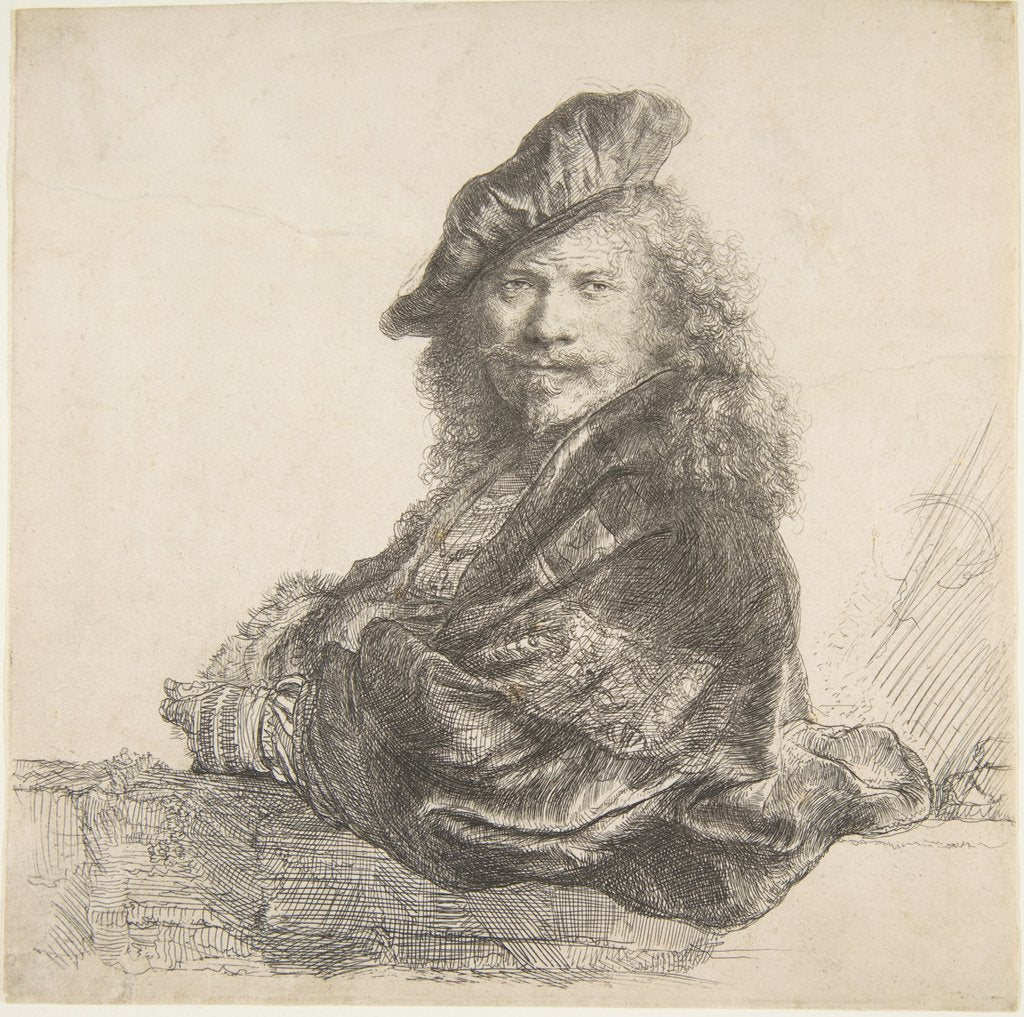 Detail of Self-Portrait, Leaning on a Stone Wall, 1639 by Rembrandt Harmensz van Rijn