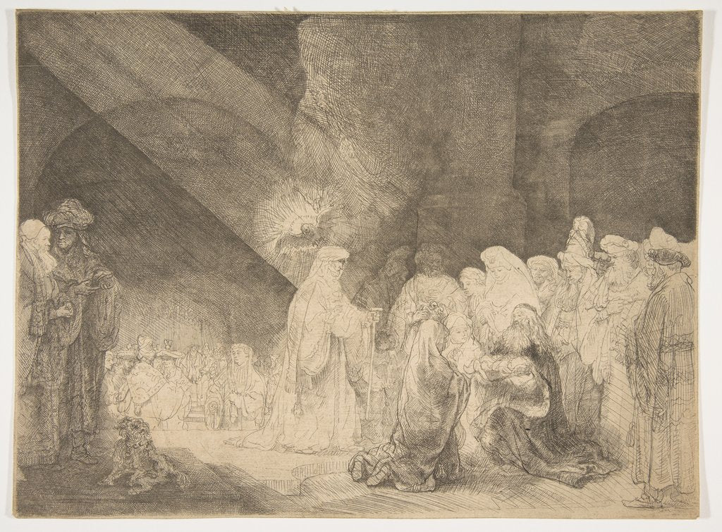 Detail of The Presentation in the Temple: Oblong Plate by Rembrandt Harmensz van Rijn