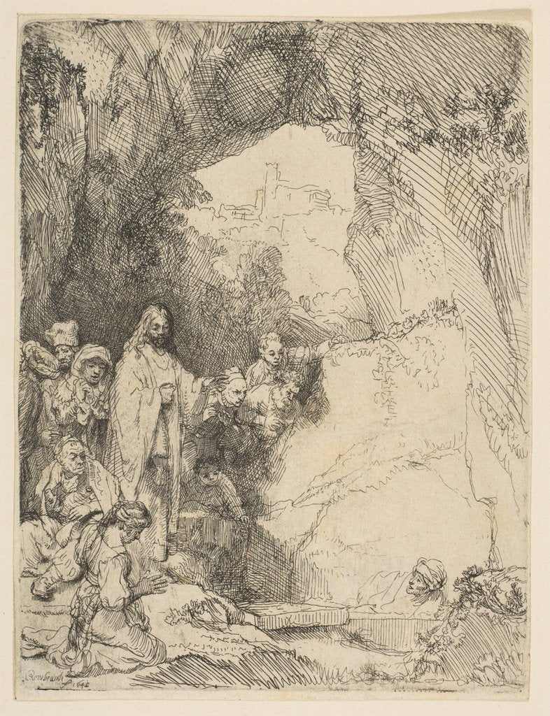 Detail of The Raising of Lazarus, small plate, 1642 by Rembrandt Harmensz van Rijn