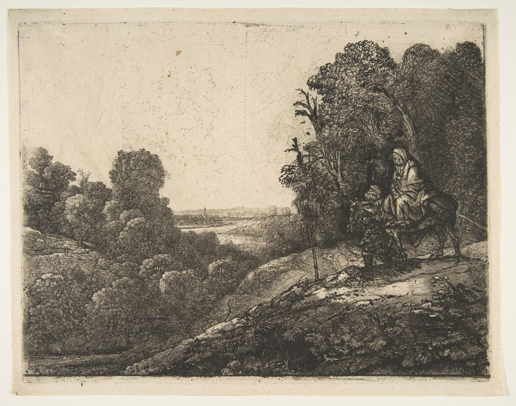 Detail of Flight into Egypt: Altered from Tobias and the Angel by Hercules Segers, ca. 1653 by Rembrandt Harmensz van Rijn