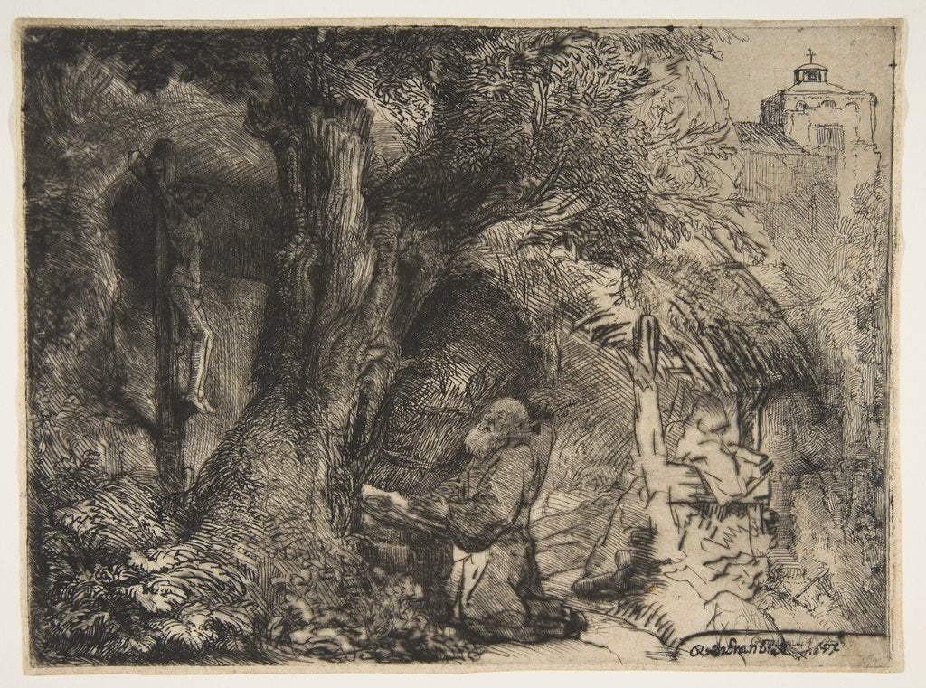 Detail of Saint Francis beneath a Tree, Praying, 1657 by Rembrandt Harmensz van Rijn