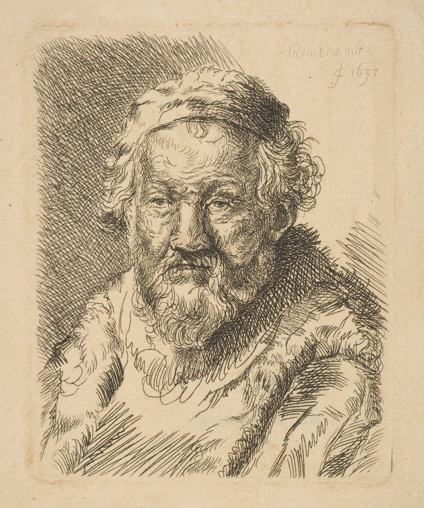 Detail of Bust of an Old Man in a Coat and Fur Collar by Workshop of Rembrandt