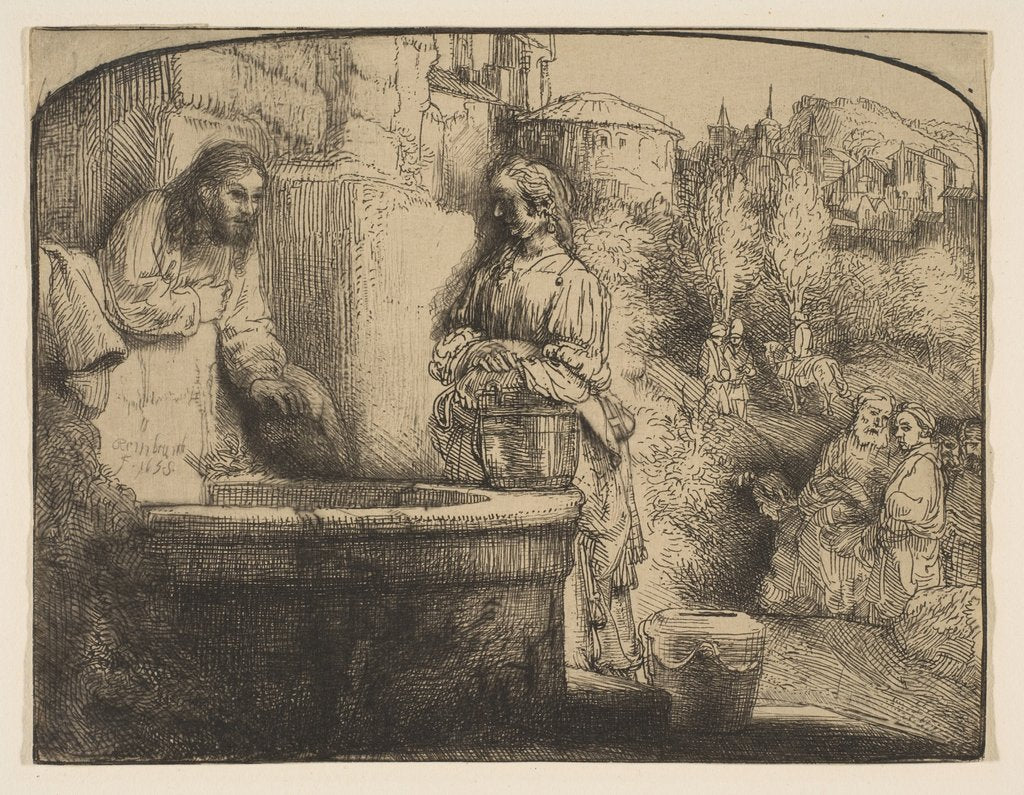 Detail of Christ and the Woman of Samaria: an Arched Print, 1658 by Rembrandt Harmensz van Rijn